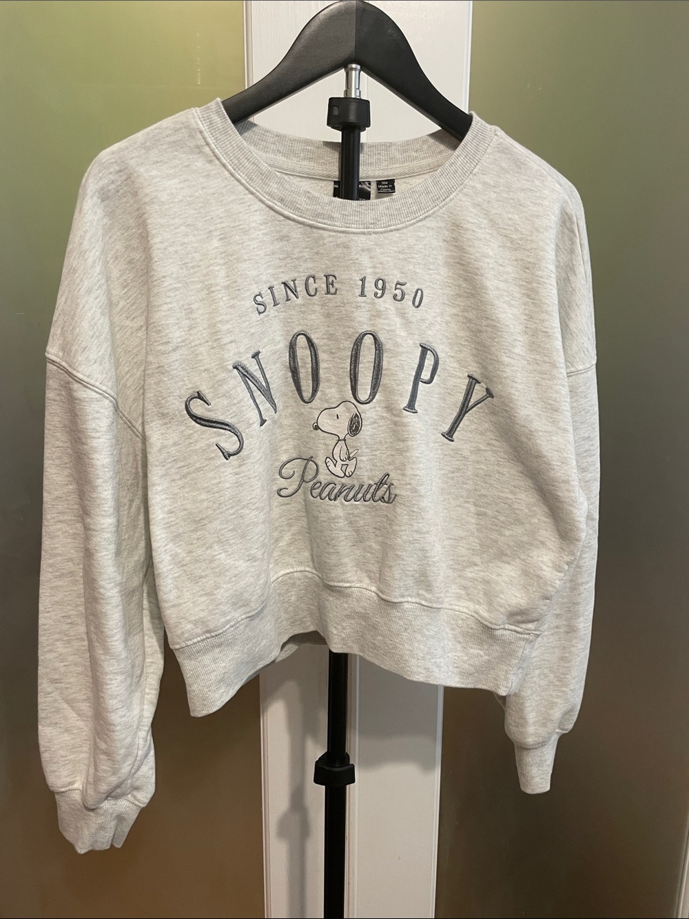 Peanuts Snoopy Light Gray Crewneck crop Sweatshirt